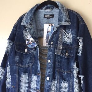 Ripped Denim Jacket By Thrill Jeans 
